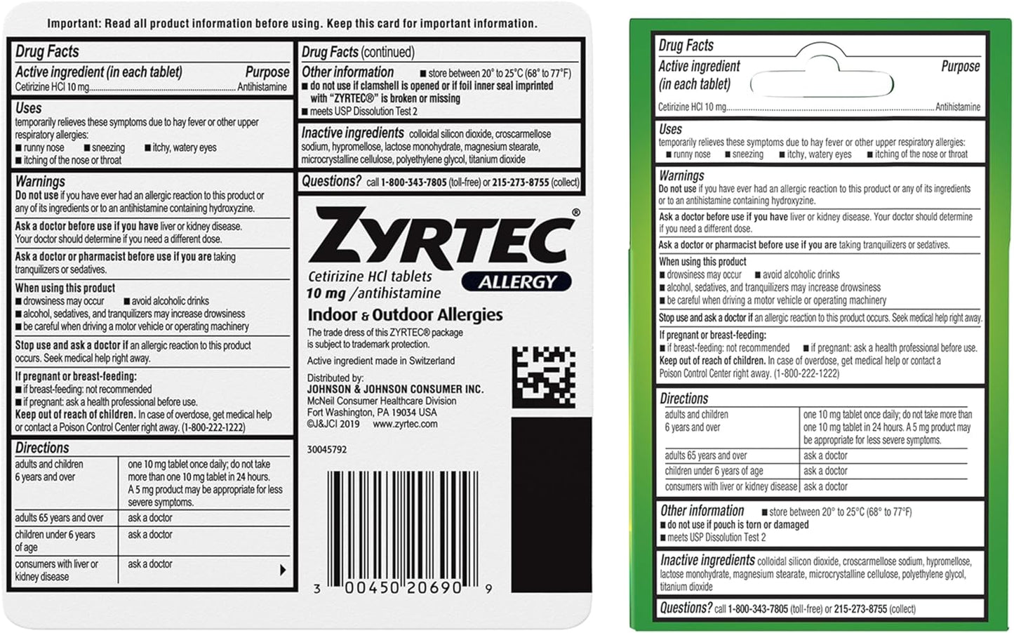 Zyrtec 24 Hour Allergy Relief Tablets, Indoor & Outdoor Allergy Medicine with 10 mg Cetirizine Hydrochloride Antihistamine, Value Bundle of one, 90 ct Bottle & Three, 1 ct Travel Packs