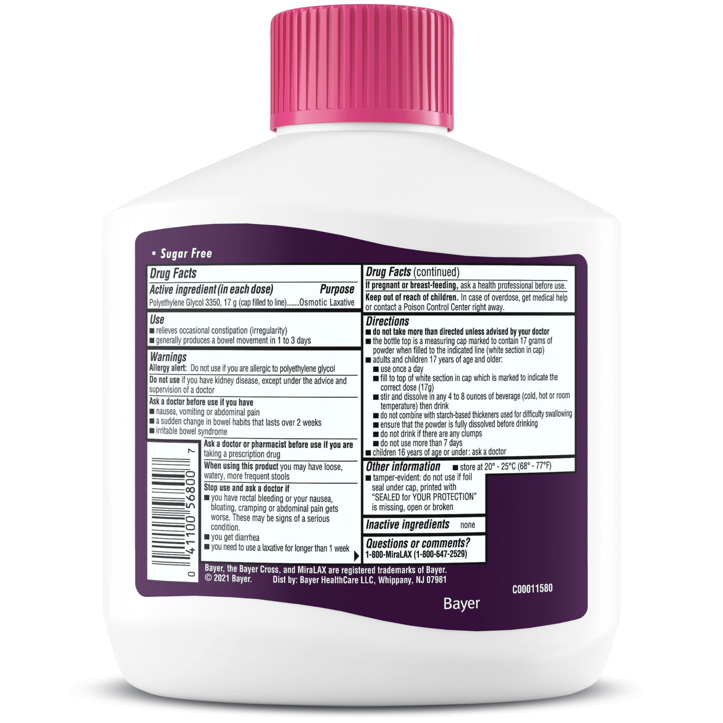 MiraLAX Gentle Constipation Relief Laxative Powder, Stool Softener with PEG 3350, Works Naturally with Water in Your Body, No Harsh Side Effects, Osmotic Laxative, 45 Dose