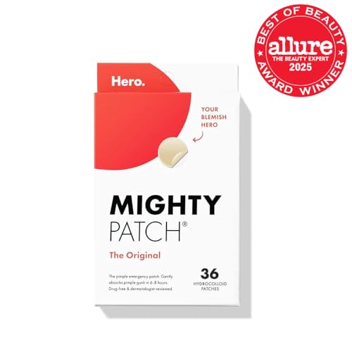 Mighty Patch™ Original patch from Hero Cosmetics – The #1 Hydrocolloid Acne Pimple Patch for Shrinking Zits and Whiteheads in 1 use; Nighttime Spot Stickers for Face and Skin (72 Count)
