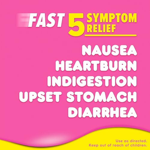 Pepto Bismol Chewable Tablets for Nausea, Heartburn, Indigestion, Upset Stomach, and Diarrhea - 5 Symptom Fast Relief, Original Flavor, 48 ct