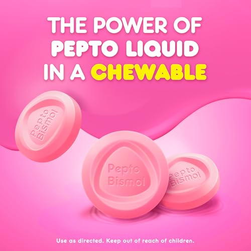 Pepto Bismol Chewable Tablets for Nausea, Heartburn, Indigestion, Upset Stomach, and Diarrhea - 5 Symptom Fast Relief, Original Flavor, 48 ct