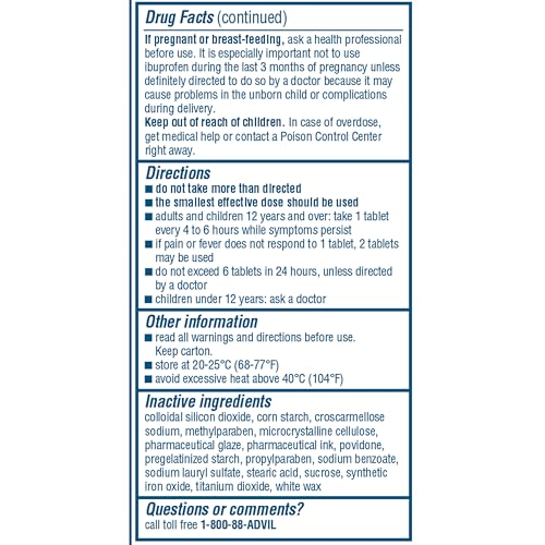 Advil Pain Reliever and Fever Reducer, Pain Relief Medicine with Ibuprofen 200mg for Headache, Backache, Menstrual Pain and Joint Pain Relief - 100 Coated Tablets