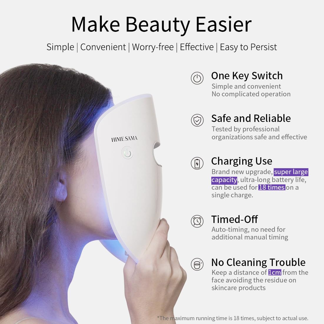HIME SAMA LED Face Mask, 8 Color LED Mask for Face Skin Care, FSA,HSA Eligible, Red Light Mask for Face, Infrared, Red & Blue Light Mask, Wrinkle Reduction, Wireless. (Miracle ACE RB-081)
