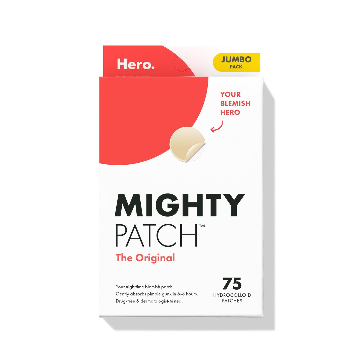 Mighty Patch™ Original patch from Hero Cosmetics – The #1 Hydrocolloid Acne Pimple Patch for Shrinking Zits and Whiteheads in 1 use; Nighttime Spot Stickers for Face and Skin (72 Count)
