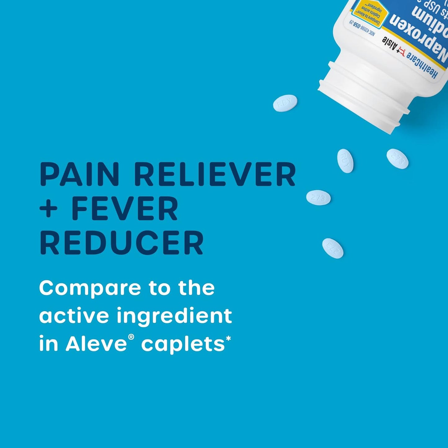 HealthCareAisle Naproxen Sodium, 220 mg - 200 caplets - Pain Reliever and Fever Reducer, Up to 12 Hours of Relief
