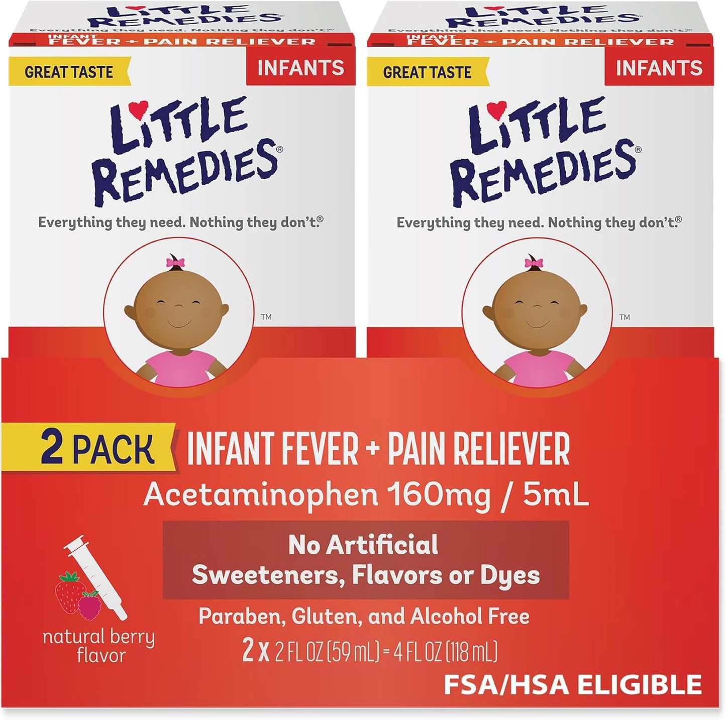 Little Remedies Infant Fever & Pain Reliever, Natural Berry Flavor, 2 Fl Oz (Pack of 2)