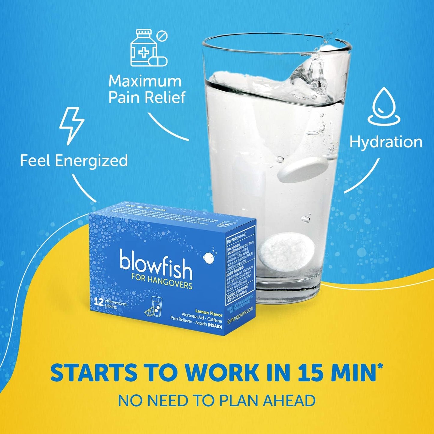 Blowfish for Hangovers - Fast Hangover Relief in 15 Minutes | Headache Relief, Energy, and Hydration in One Step | Single Box