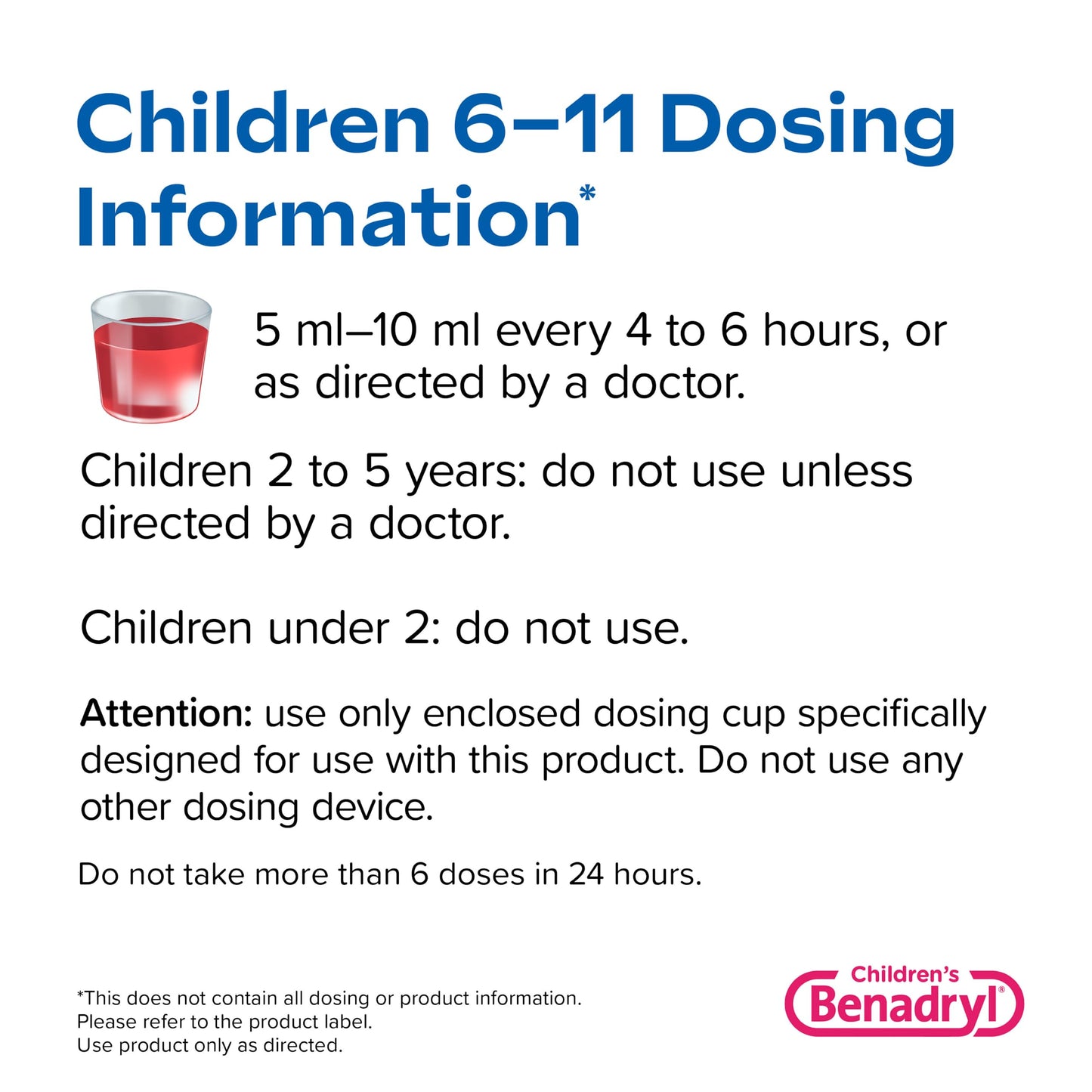 Children's Benadryl Dye-Free Allergy Relief Liquid + 12.5 mg Diphenhydramine HCl, Antihistamine Allergy Medicine for Kids Helps Relieve Runny Nose & Sneezing, Bubble Gum Flavor, 4 fl. oz
