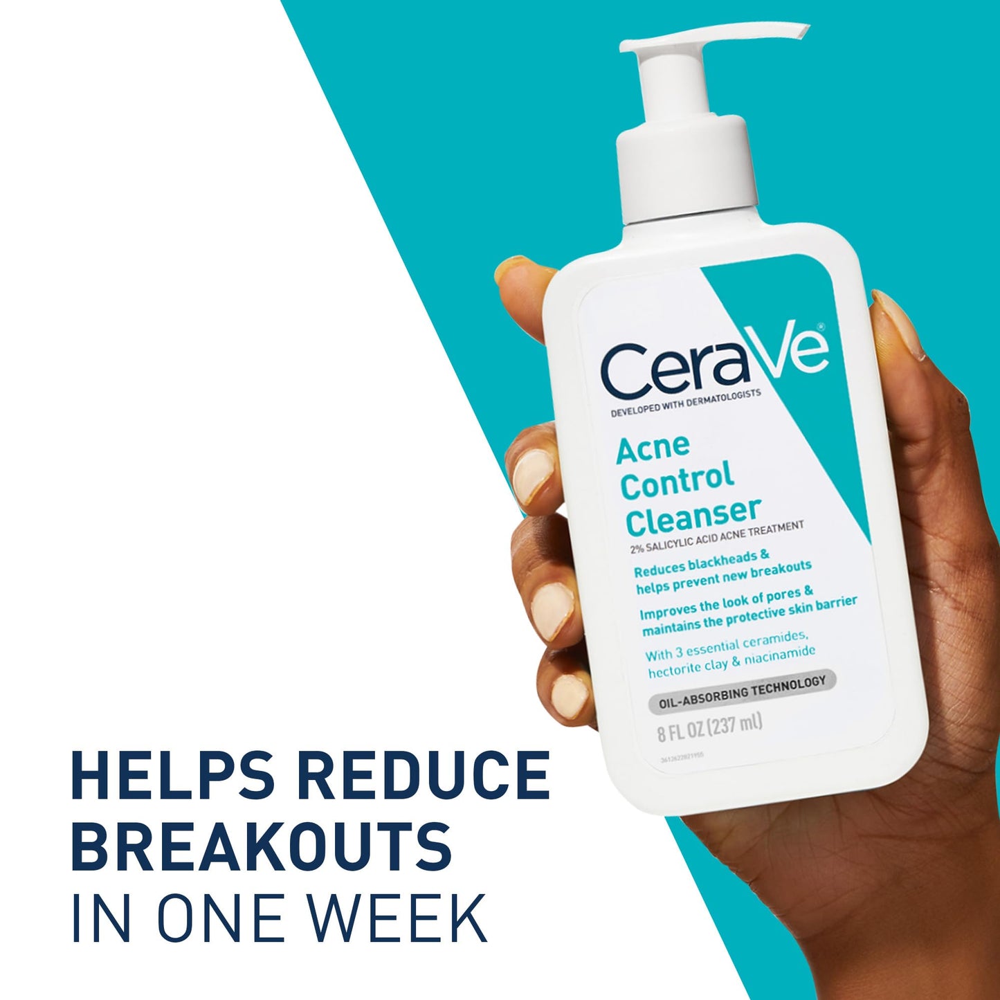 CeraVe Acne Control Cleanser, 2% Salicylic Acid Treatment Formulated With Niacinamide + Ceramides + Oil Absorbing Clay, Gentle Face Wash Helps Clear & Prevent Acne, Fragrance Free, 16 Ounce