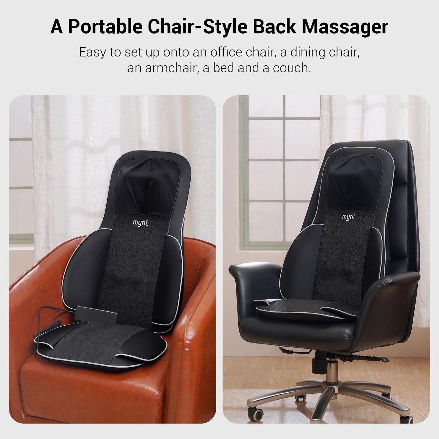Mynt FSA Eligible HSA Approved Shiatsu Neck and Back Massager for Chair with 10 Deep Kneading Nodes, 2D & 3D Adjustable Back Massage with Heat, Portable Massage Chair Pad (Gray)