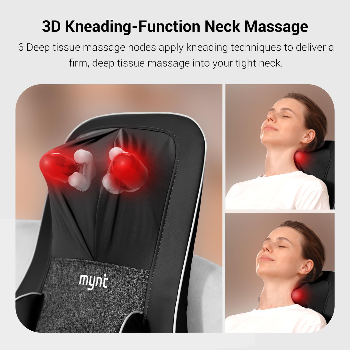 Mynt FSA Eligible HSA Approved Shiatsu Neck and Back Massager for Chair with 10 Deep Kneading Nodes, 2D & 3D Adjustable Back Massage with Heat, Portable Massage Chair Pad (Gray)