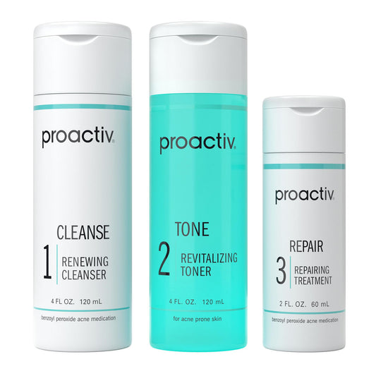 Proactiv 3 Step Acne Treatment - Benzoyl Peroxide Face Wash, Repairing Acne Spot Treatment for Face and Body, Exfoliating Toner - 30 Day Complete Acne Skin Care Kit