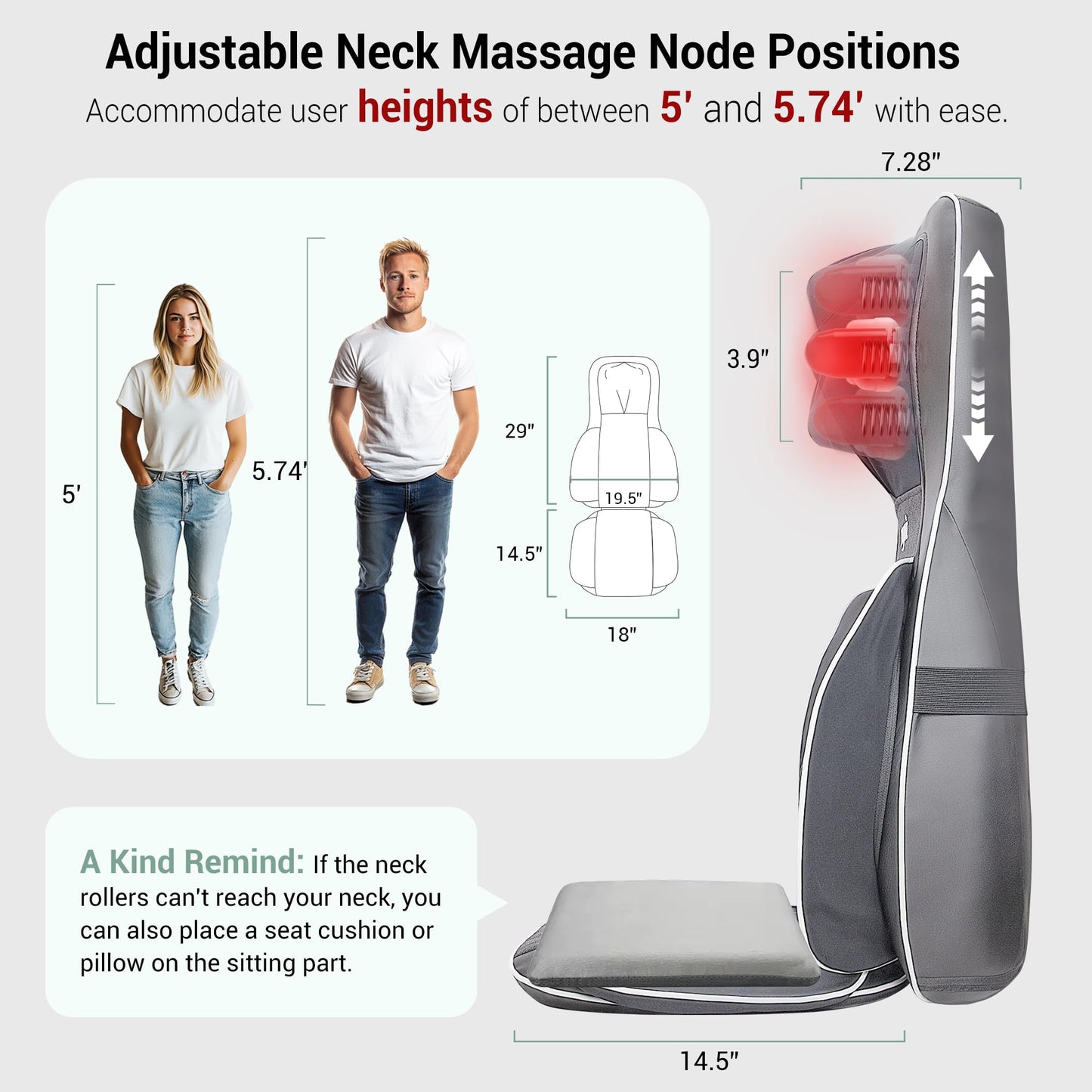Mynt FSA Eligible HSA Approved Shiatsu Neck and Back Massager for Chair with 10 Deep Kneading Nodes, 2D & 3D Adjustable Back Massage with Heat, Portable Massage Chair Pad (Gray)