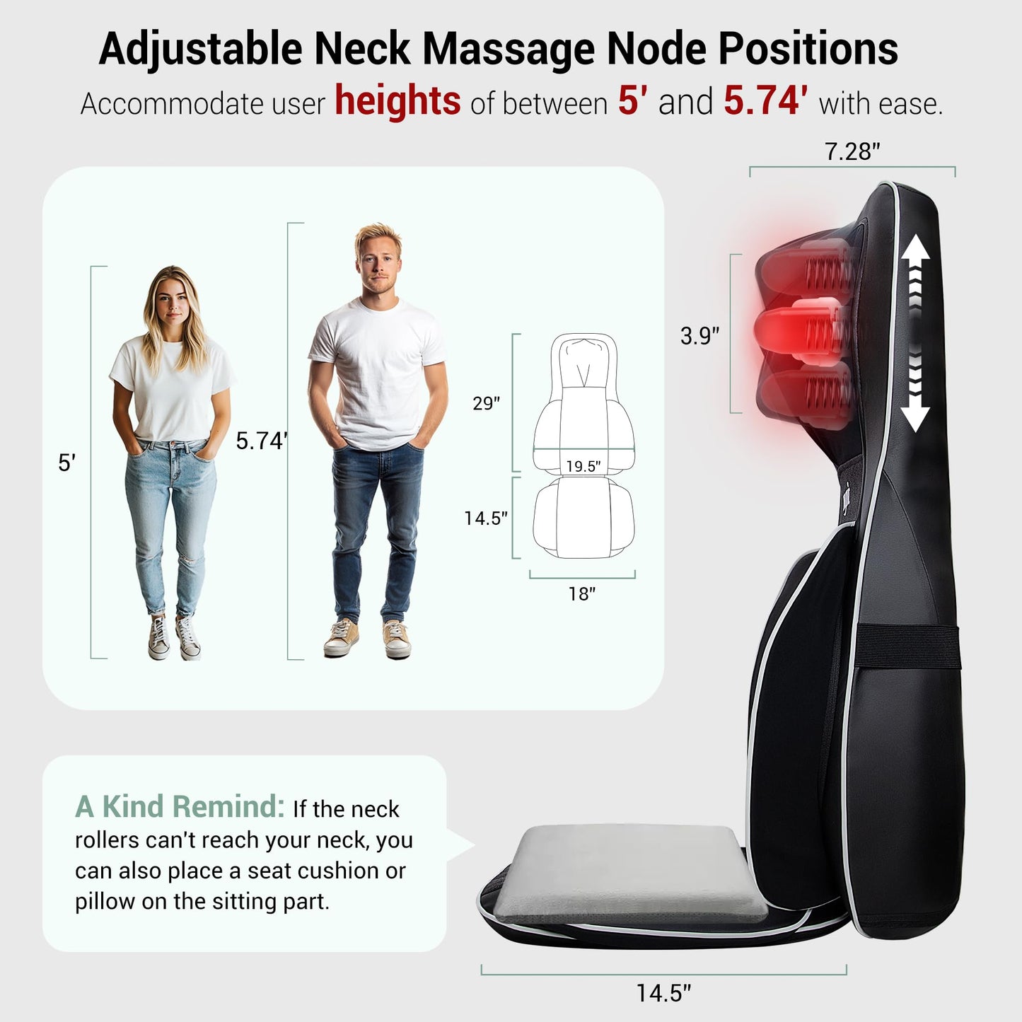 Mynt FSA Eligible HSA Approved Shiatsu Neck and Back Massager for Chair with 10 Deep Kneading Nodes, 2D & 3D Adjustable Back Massage with Heat, Portable Massage Chair Pad (Gray)