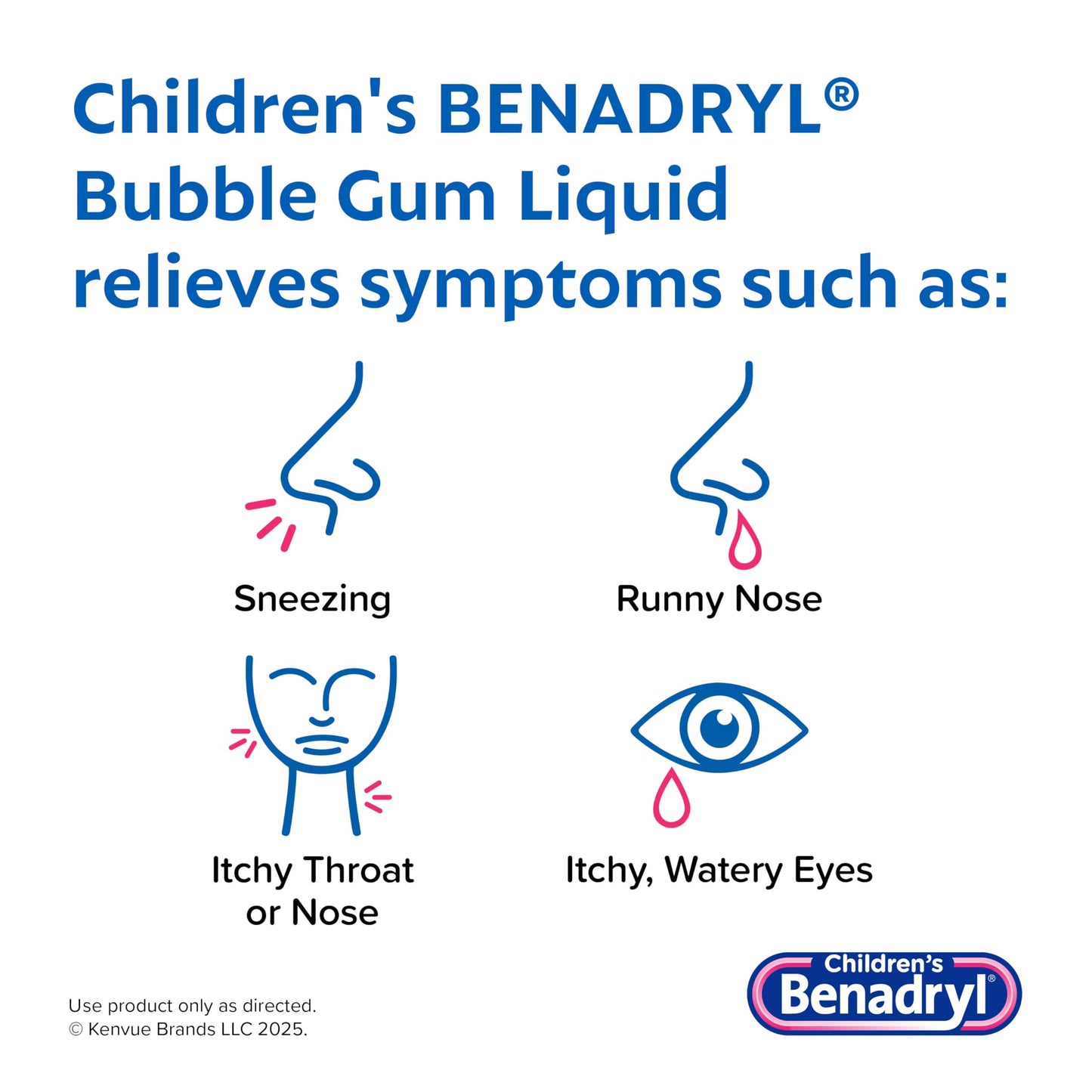 Children's Benadryl Dye-Free Allergy Relief Liquid + 12.5 mg Diphenhydramine HCl, Antihistamine Allergy Medicine for Kids Helps Relieve Runny Nose & Sneezing, Bubble Gum Flavor, 4 fl. oz