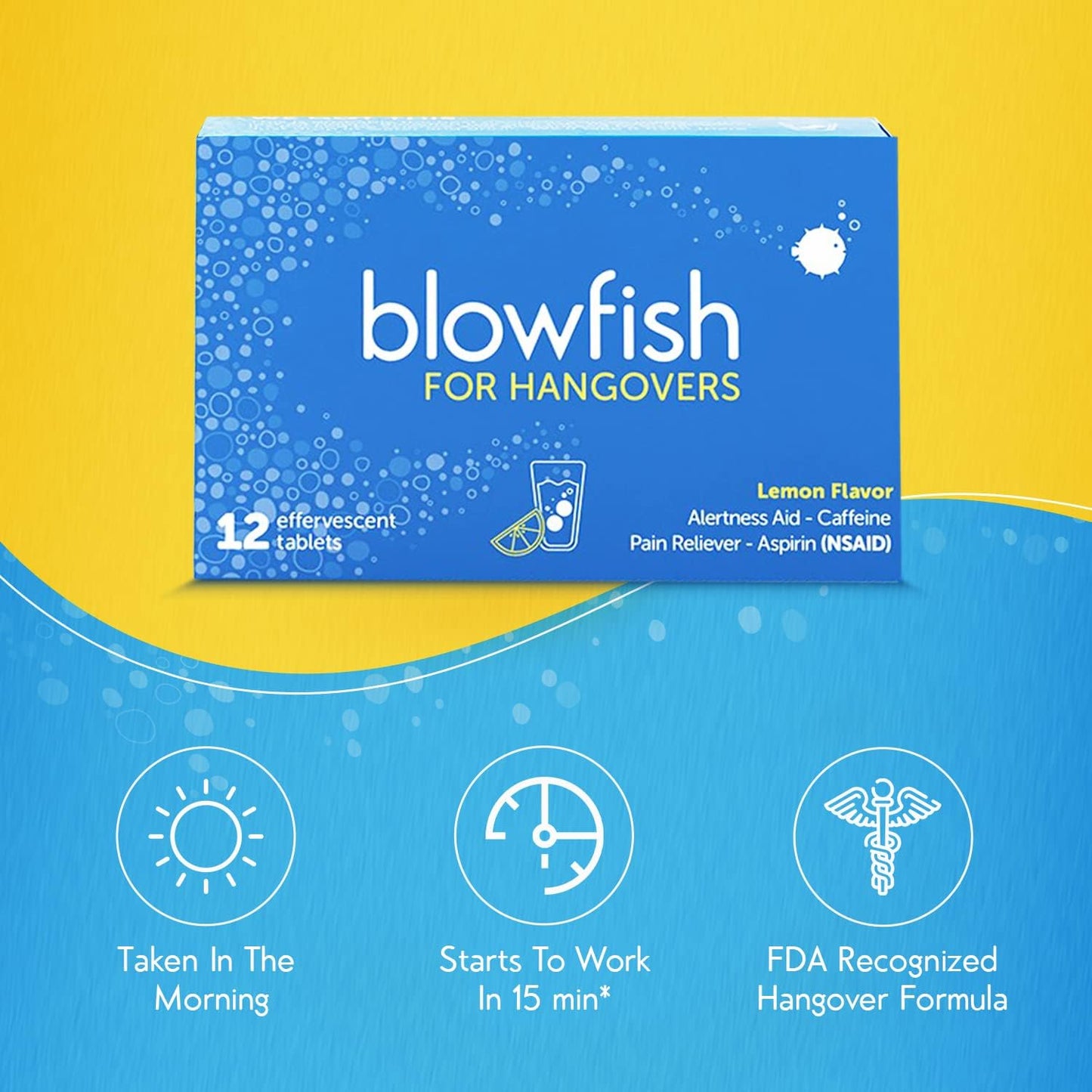 Blowfish for Hangovers - Fast Hangover Relief in 15 Minutes | Headache Relief, Energy, and Hydration in One Step | Single Box