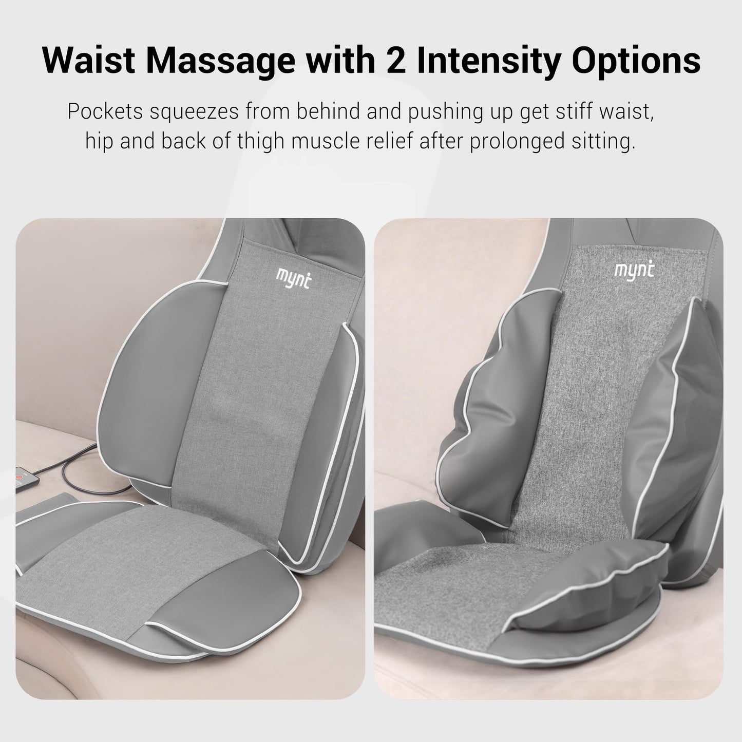 Mynt FSA Eligible HSA Approved Shiatsu Neck and Back Massager for Chair with 10 Deep Kneading Nodes, 2D & 3D Adjustable Back Massage with Heat, Portable Massage Chair Pad (Gray)