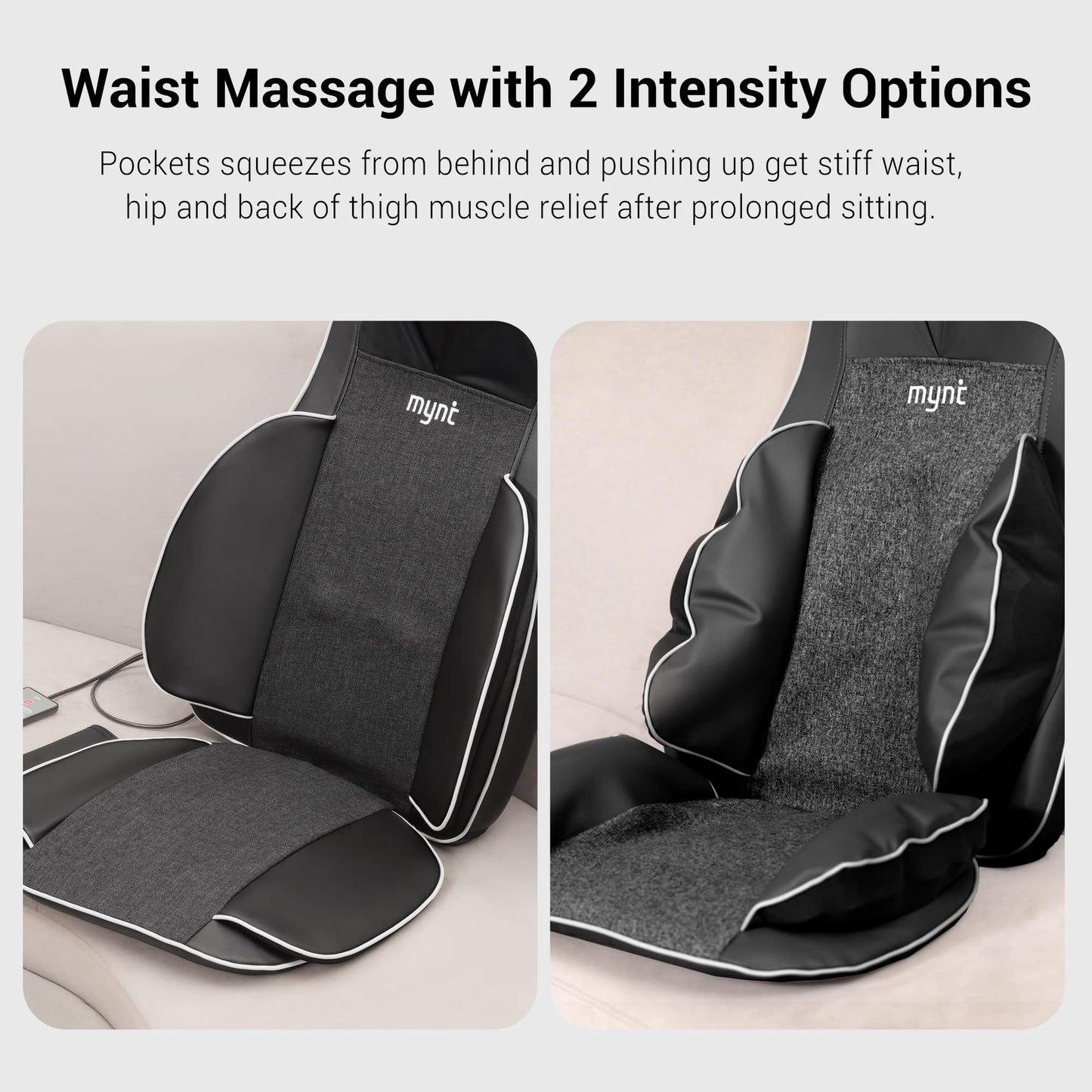 Mynt FSA Eligible HSA Approved Shiatsu Neck and Back Massager for Chair with 10 Deep Kneading Nodes, 2D & 3D Adjustable Back Massage with Heat, Portable Massage Chair Pad (Gray)