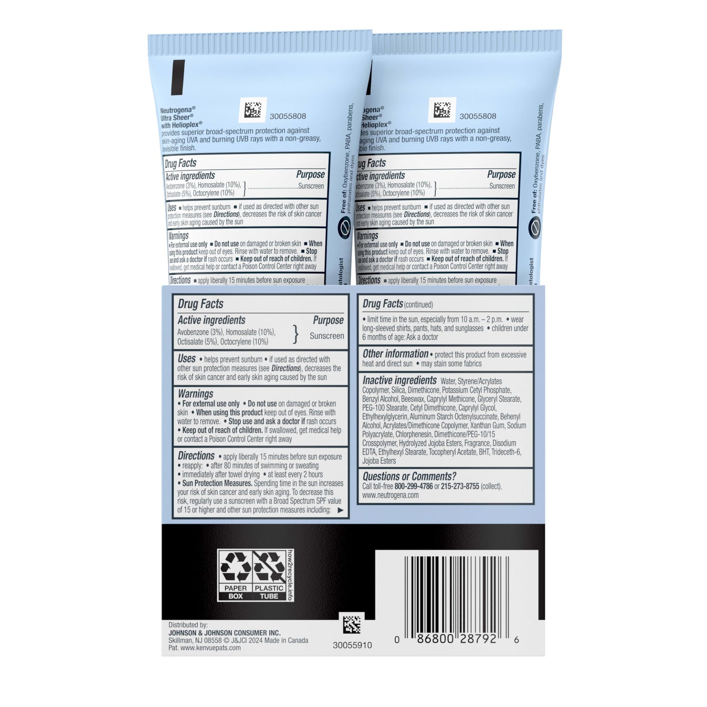 Neutrogena Ultra Sheer Dry-Touch Sunscreen For Face & Body, SPF 45 Broad Spectrum UVA/UVB Protection, Lightweight Water Resistant & Non-Greasy, Travel Size Sunscreen, 3 fl. oz 2 pack