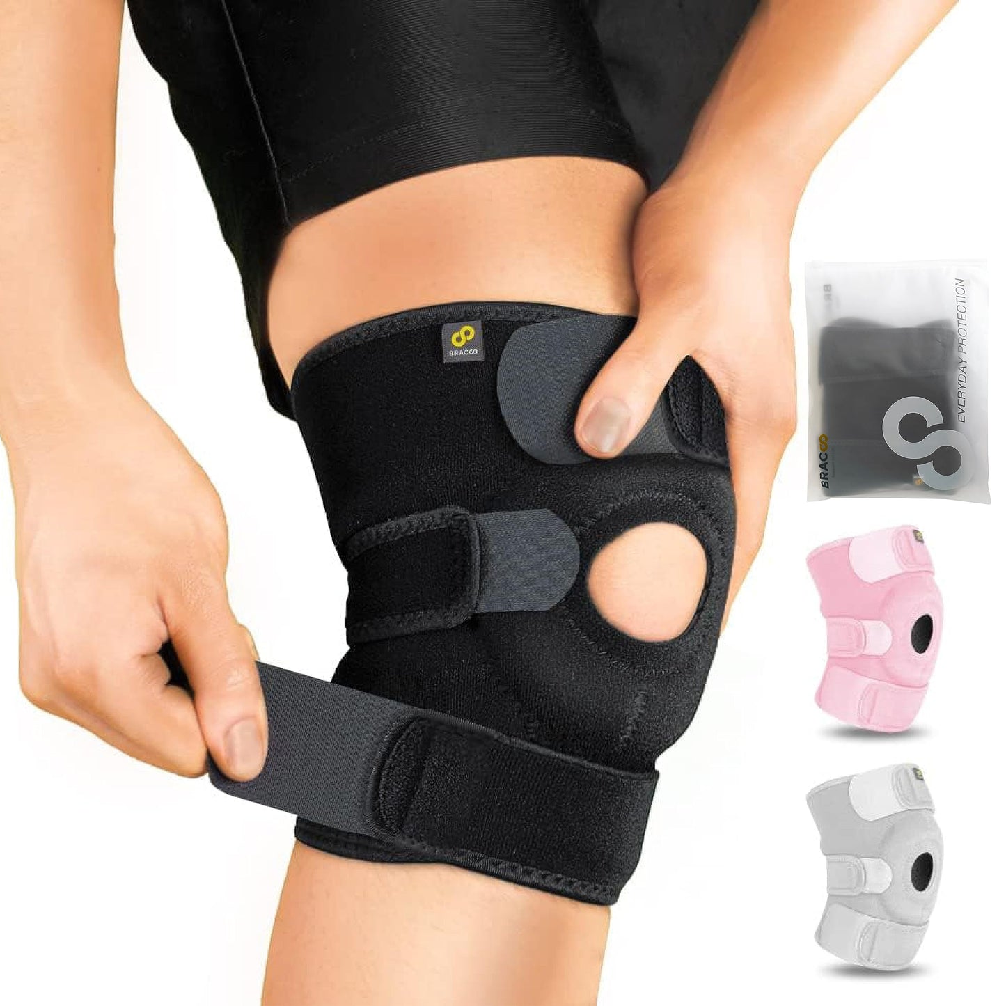 Bracoo Knee Support Brace for Men Women, Adjustable Compression Sleeve Wrap Patellar Pad Tendon - Arthritis Pain, meniscus tear, Injury Recovery, Running, Workout, KS10