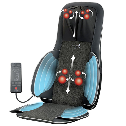 Mynt FSA Eligible HSA Approved Shiatsu Neck and Back Massager for Chair with 10 Deep Kneading Nodes, 2D & 3D Adjustable Back Massage with Heat, Portable Massage Chair Pad (Gray)
