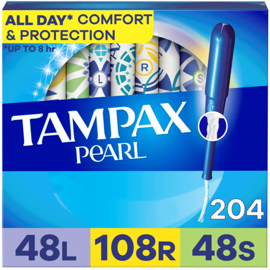 Tampax Pearl Tampons for Women Multipack, with LeakGuard Braid, Light/Regular/Super Absorbency, Unscented, 47 Count