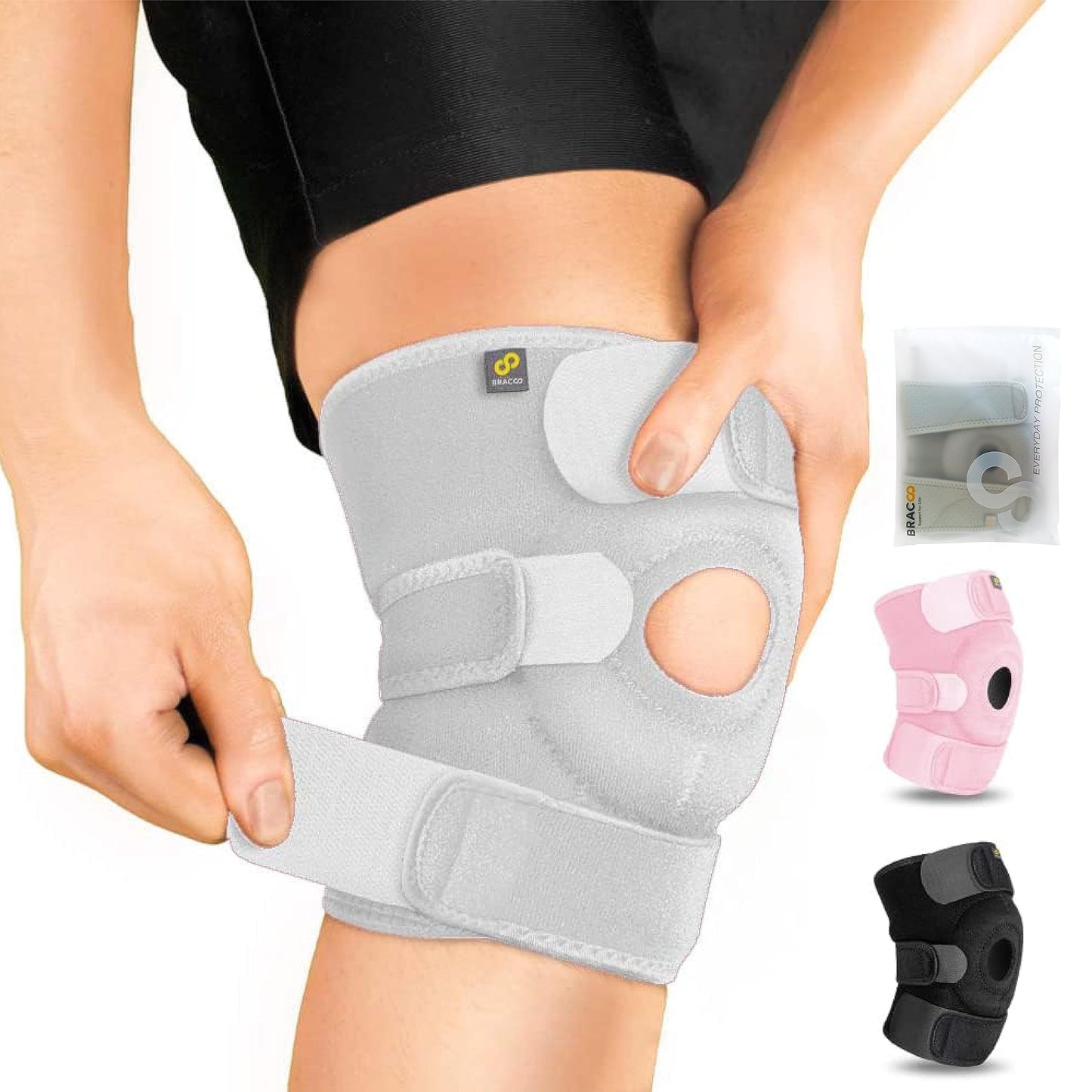 Bracoo Knee Support Brace for Men Women, Adjustable Compression Sleeve Wrap Patellar Pad Tendon - Arthritis Pain, meniscus tear, Injury Recovery, Running, Workout, KS10